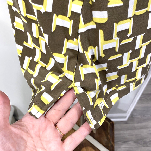 Banana Republic Size L Sleeveless Fitted Tank Blouse Zip Back Tan Yellow White - Picture 4 of 9